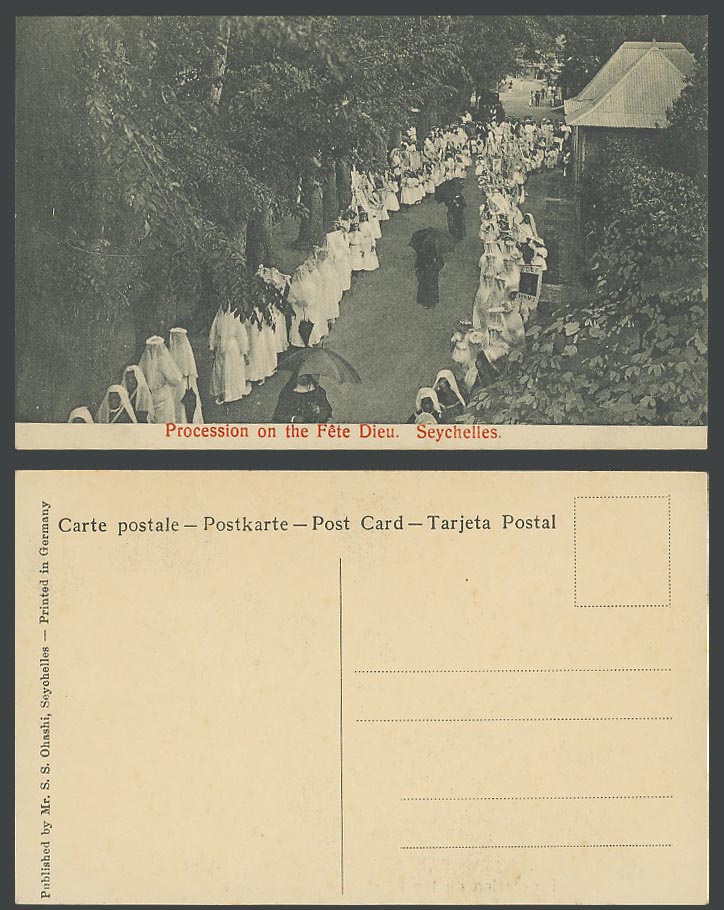 Seychelles Old Postcard Procession on the Fête Fete Dieu Corpus Christi Feast SS