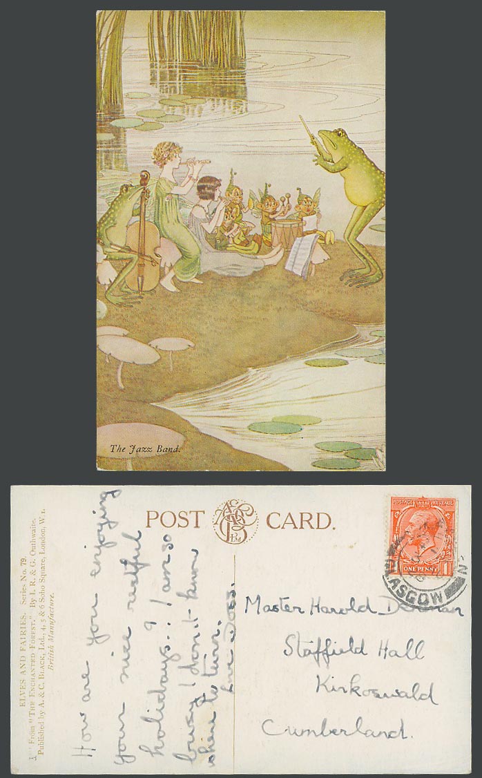 Ida Rentoul Outhwaite Old Postcard Jazz Band Elves Fairies Enchanted Forest Frog
