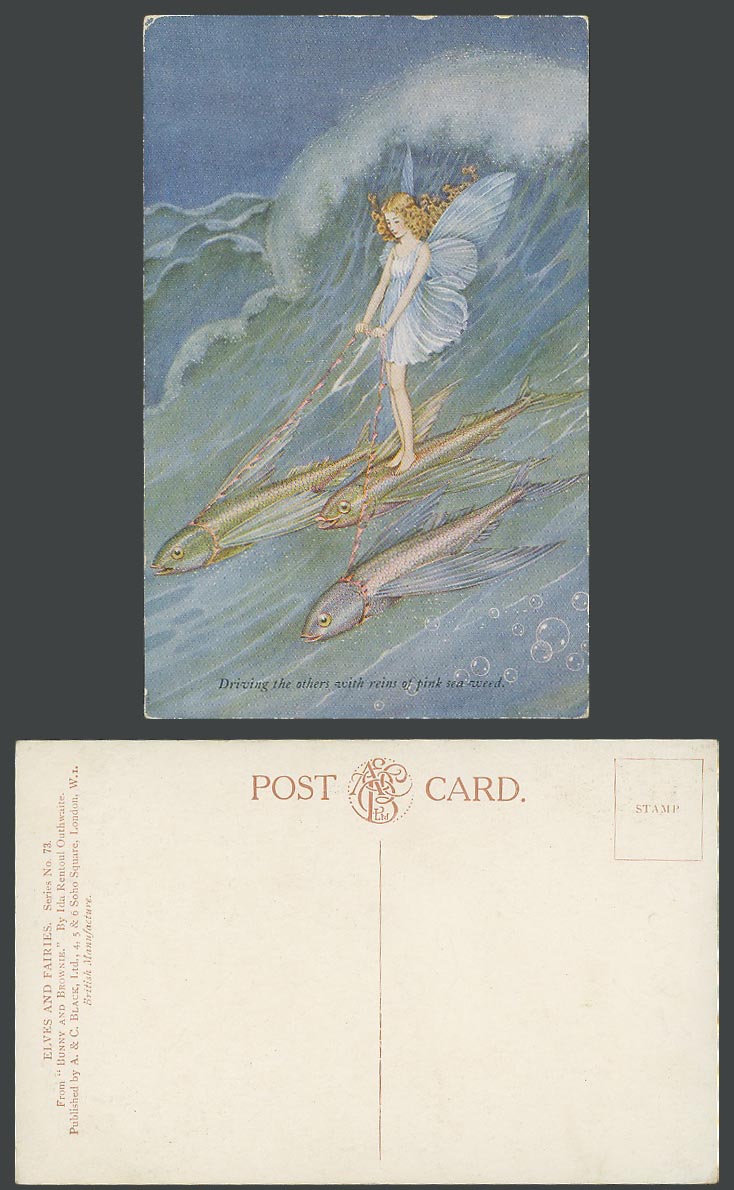 Ida Rentoul Outhwaite Old Postcard Fairy Driving Others w Reins of Sea-Weed Fish