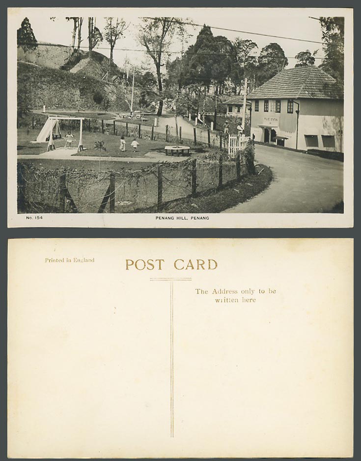 Penang Hill Old Real Photo Postcard Police Station Street Scene Child Playground