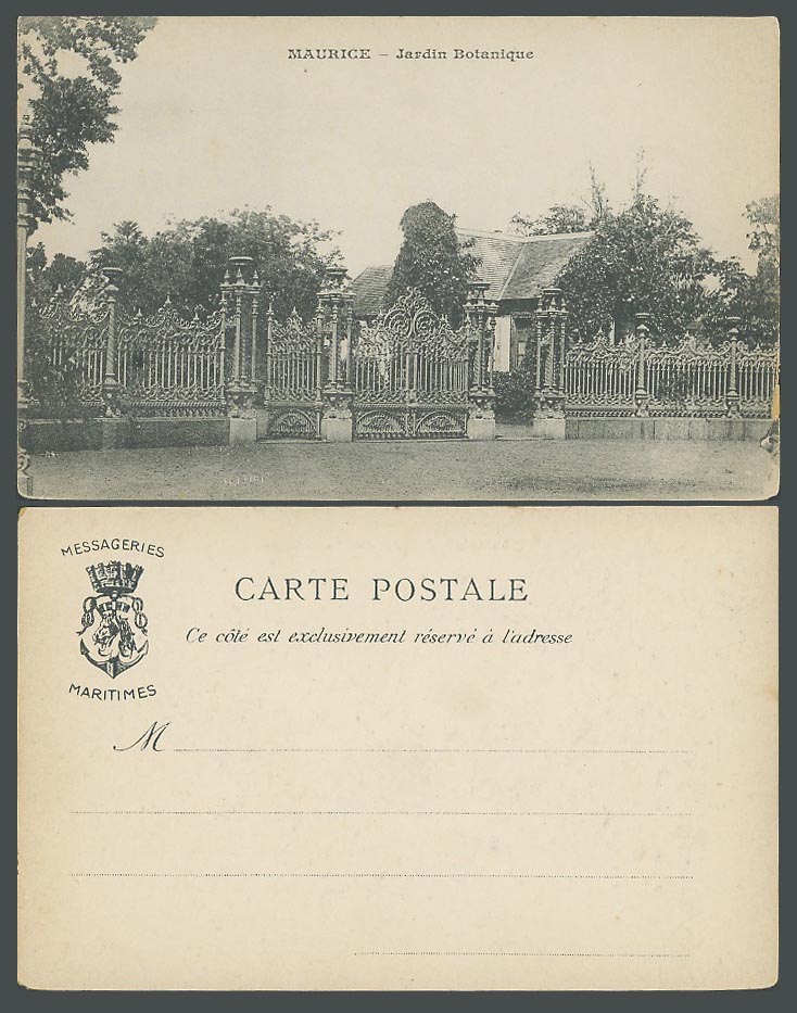 Mauritius Maurice Old Postcard Jardin Botanique, Botanical Garden, Entrance Gate