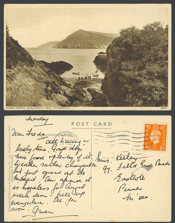 Watermouth Combe Martin Smallmouth Cove Boats Devon Ilfracombe 1949 Old Postcard