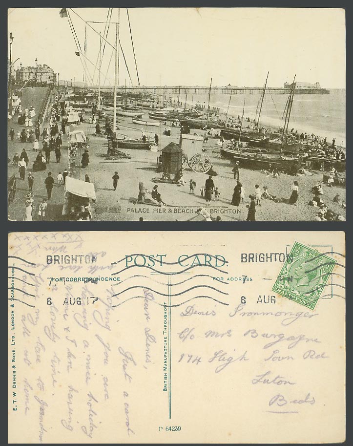 Brighton Sussex 1917 Old Postcard Palace Pier and Beach, Boats, Bathing Machines