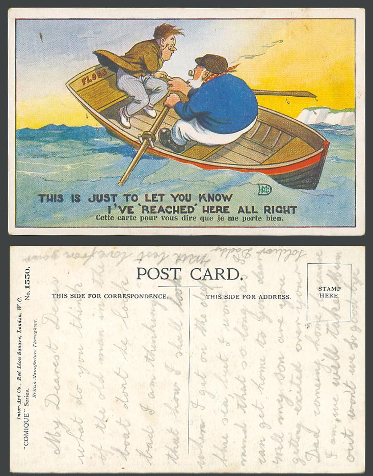 Seasickness Comic Old Postcard Just to let you know I've reached here all right