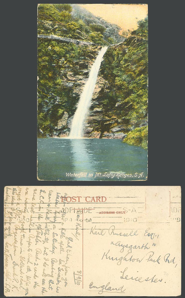 Australia 1910 Old Postcard Waterfall in Mount Mt. Lofty Ranges Bridge, Adelaide