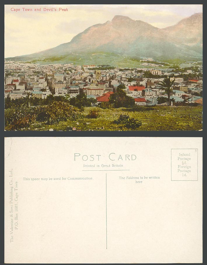 South Africa Old Colour Postcard Cape Town and Devil's Peak Mountain Valentine's