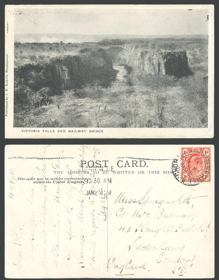 South Africa Rhodesia 1912 Old Postcard Rondebosch Victoria Falls Railway Bridge