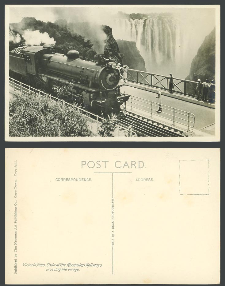 Rhodesia Railway Locomotive Train crossing Bridge Victoria Falls Old RP Postcard