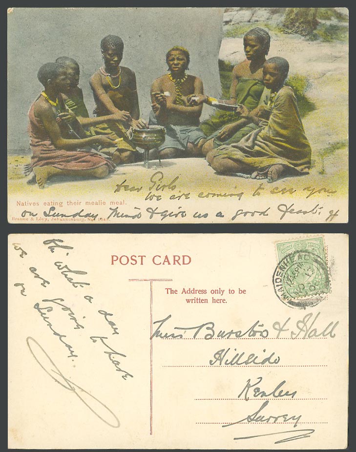 South Africa 1908 Old Postcard Natives Eating Their Mealie Meal Women & Children