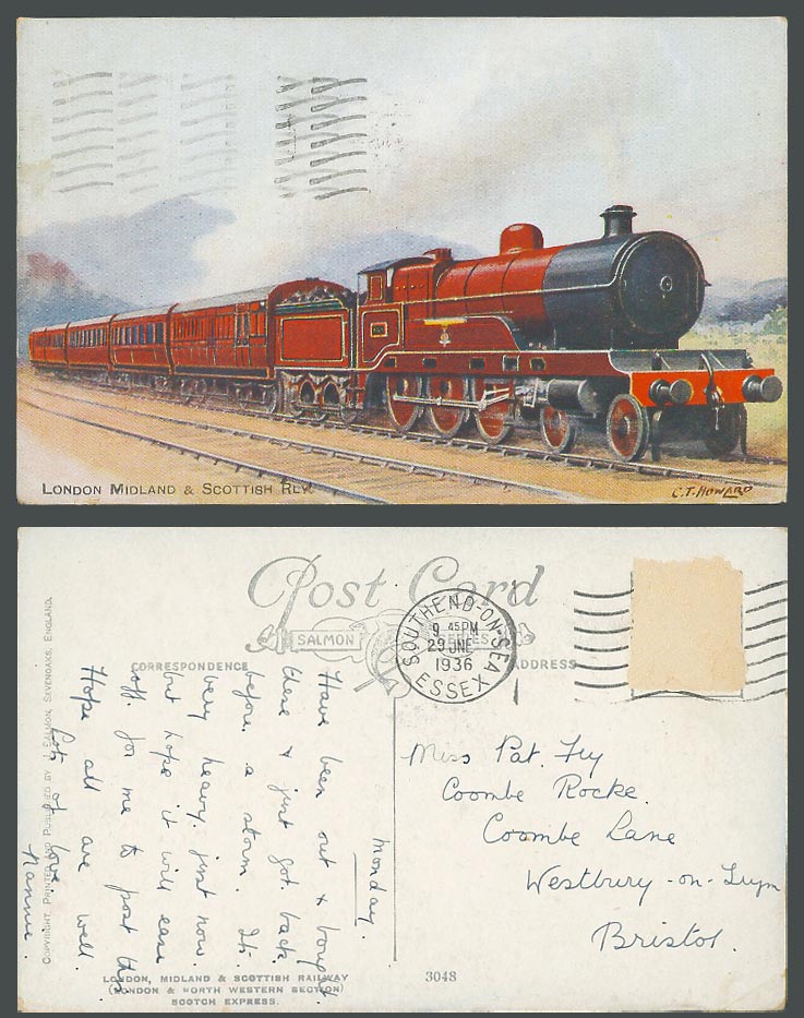 London Midland & Scottish Railway Locomotive Train 1936 Old Postcard C.T. Howard