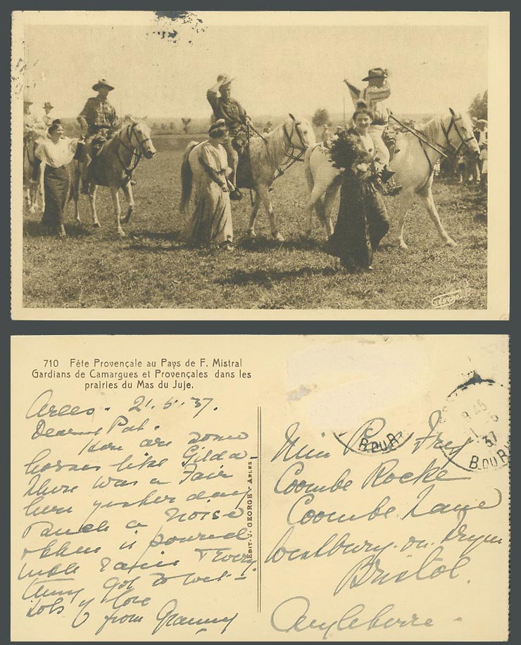 Arles, Horse Riders Fete Provencale Pays de F Mistral Gardians 1937 Old Postcard