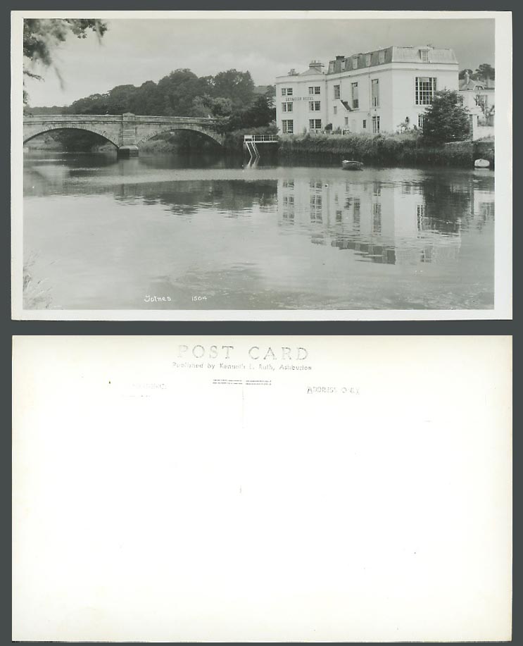 Totnes Seymour Hotel, Bridge over River Dart, Devon Old Real Photo Postcard 1504