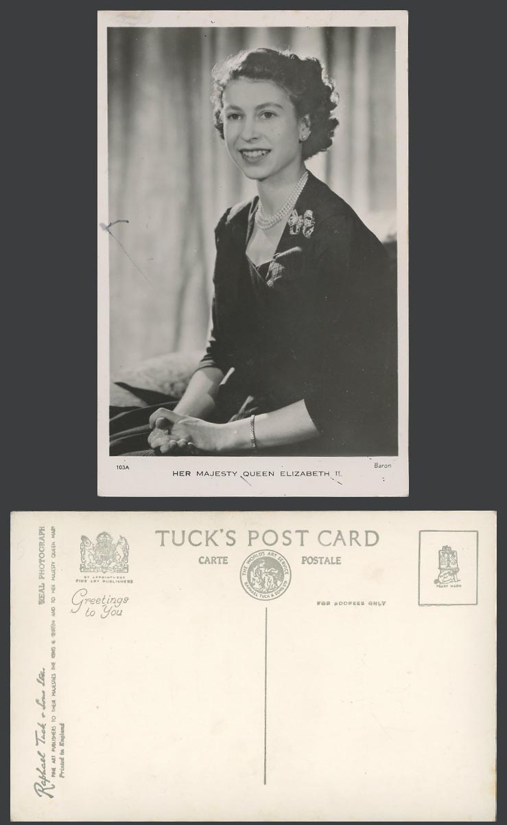 Her Majesty QUEEN ELIZABETH II Old Postcard Tuck's Real Photograph, Baron 103A