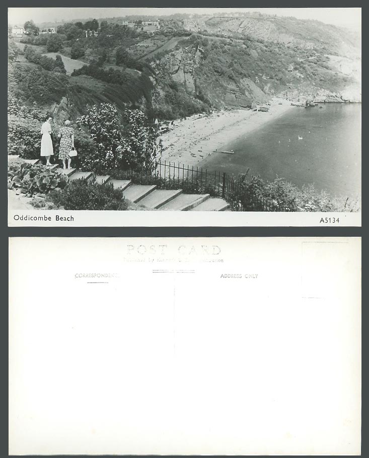 Oddicombe Beach, Devon, Ladies Women Steps Stairs Cliffs Old Real Photo Postcard