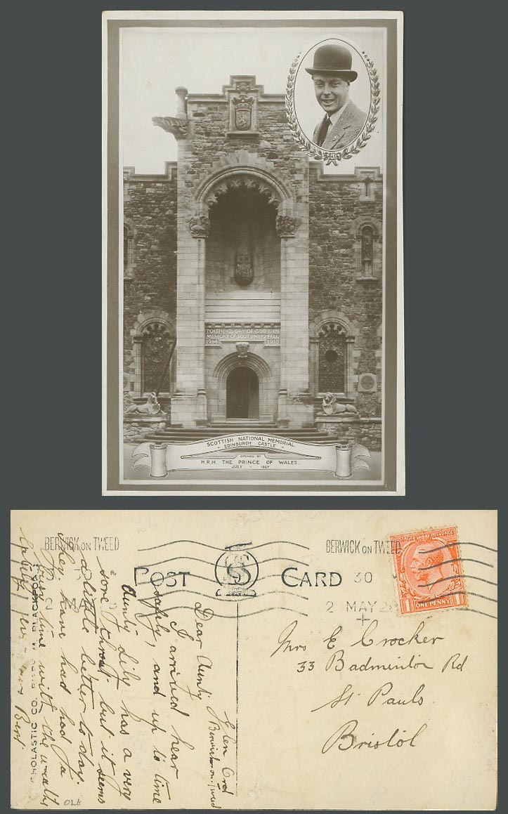 Edinburgh Castle Scottish National Memorial Prince of Wales 1927 Old RP Postcard