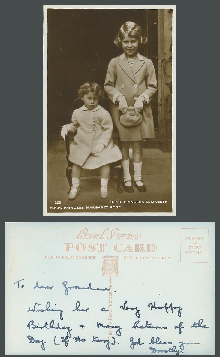 H.R.H Princess Elizabeth, H.R.H. Margaret Rose Girls Old Real Photo Postcard 205