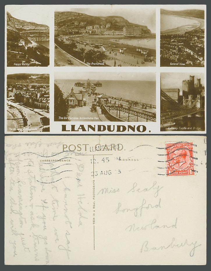 Llandudno 1923 Vintage Postcard Promenade Happy Valley Bay, Old Entrance to Pier