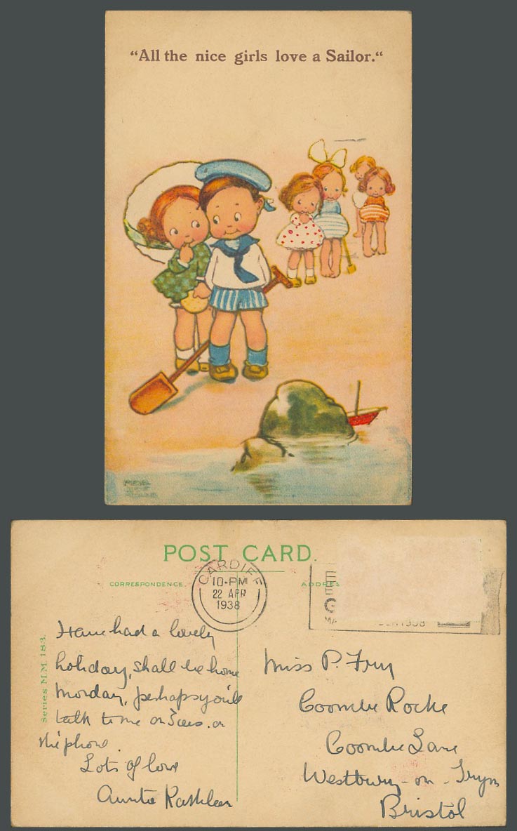 MABEL LUCIE ATTWELL 1938 Old Postcard All Nice Girls Love a Sailor, Beach MM 183