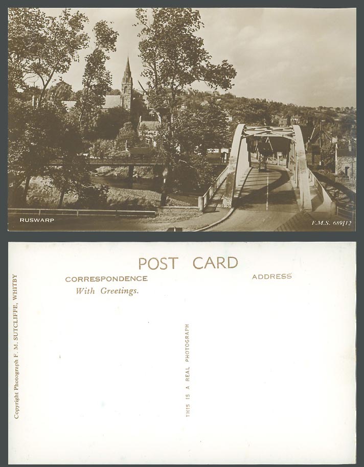 Ruswarp, Church, Bridge, Street Scene, North Yorkshire Old Postcard FM Sutcliffe