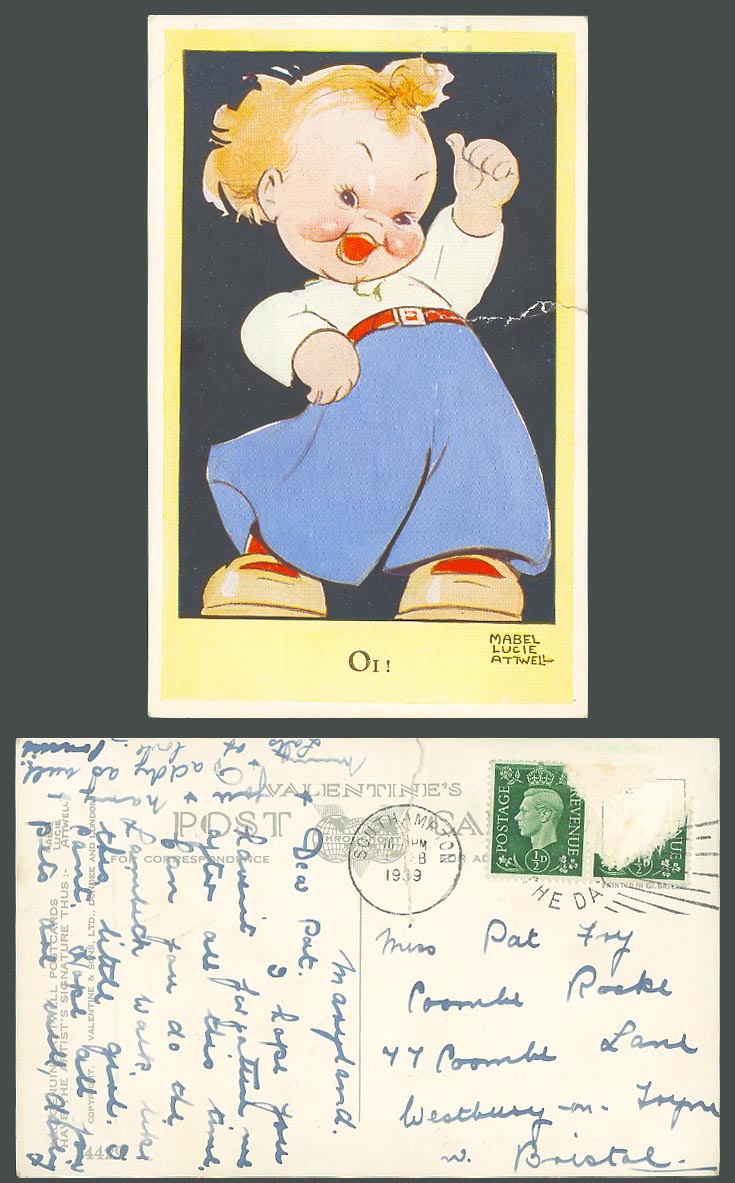 MABEL LUCIE ATTWELL Artist Signed 1939 Old Postcard Oi Children Little Girl 4429