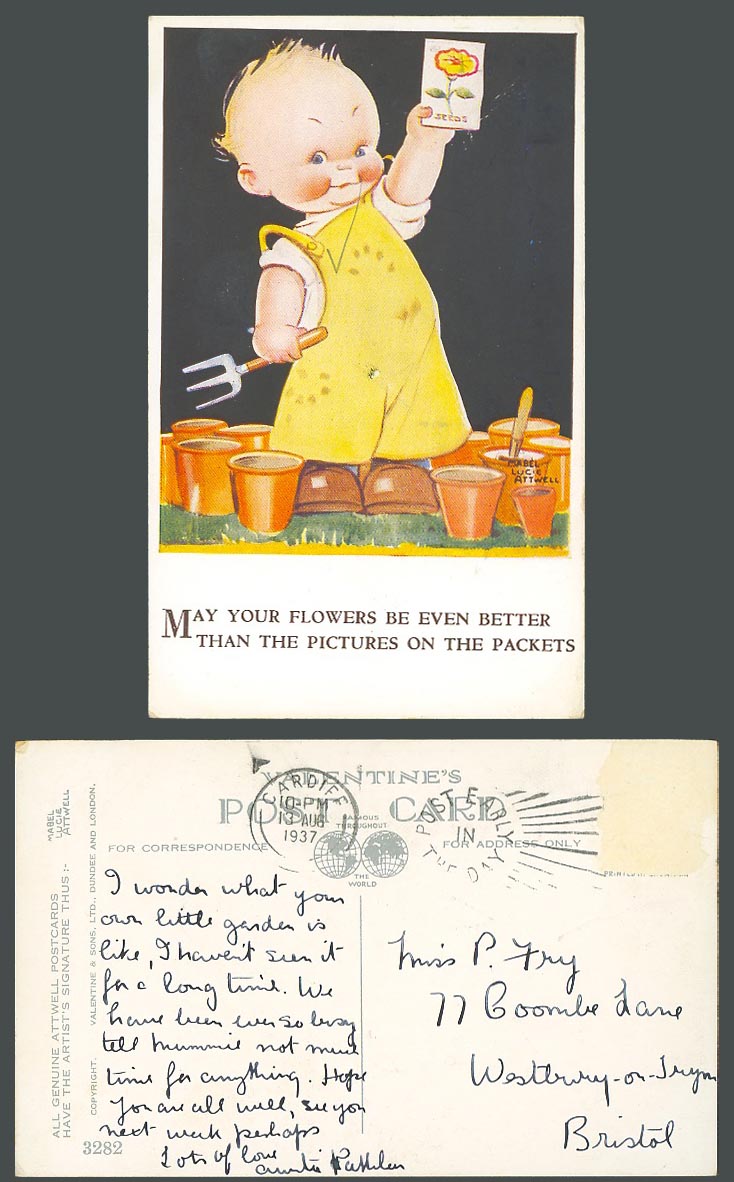 MABEL LUCIE ATTWELL 1937 Old Postcard Better Flowers Than Picture on Packet 3282