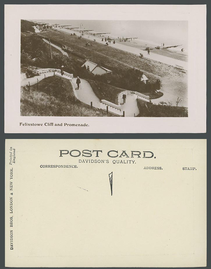 Felixstowe Cliff and Promenade Panorama Suffolk Old Embossed Real Photo Postcard