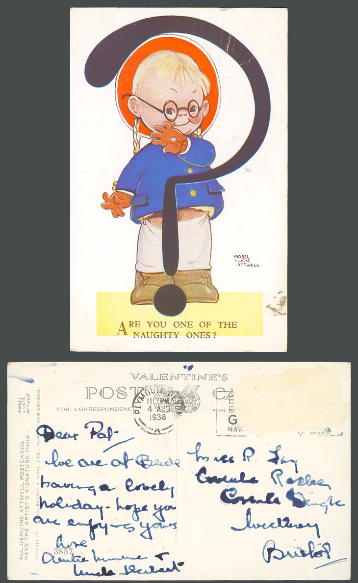 MABEL LUCIE ATTWELL 1938 Old Postcard Question Mark Are You Naughty One? No.3857