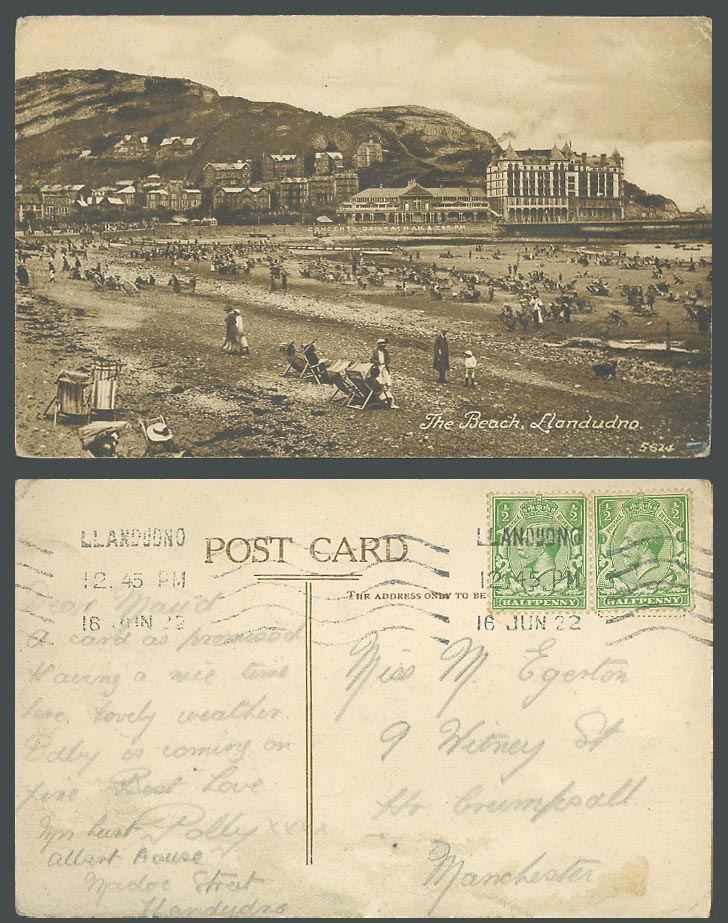 Llandudno, The Beach, Seaside Panorama, North Wales 1922 Old Postcard