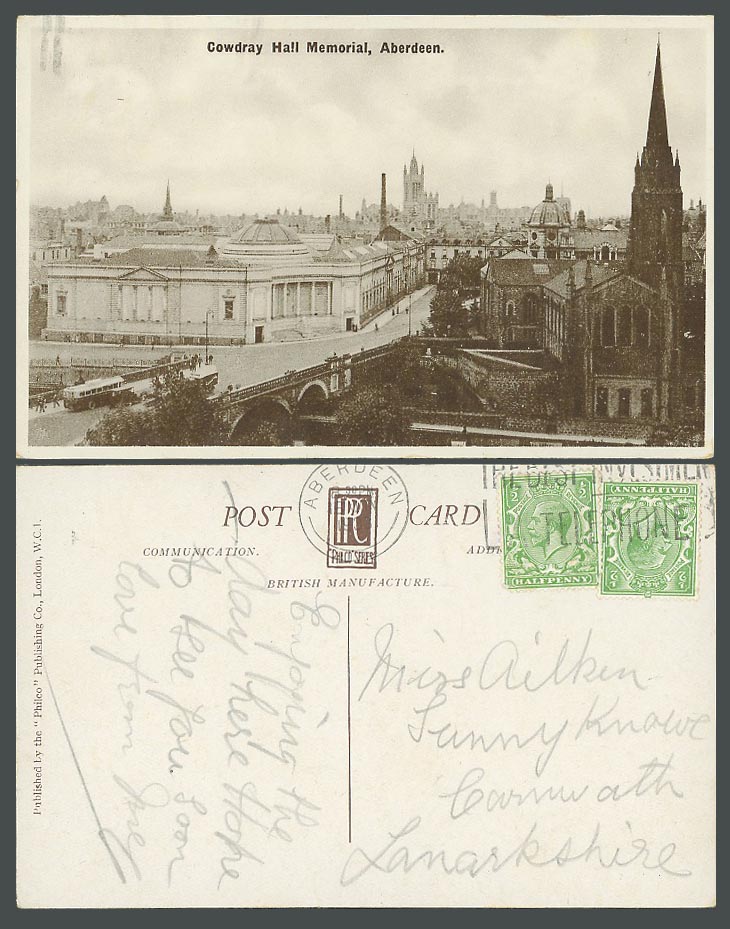 Aberdeen 1933 Old Postcard Cowdray Hall Memorial, Street Scene, Church Cathedral