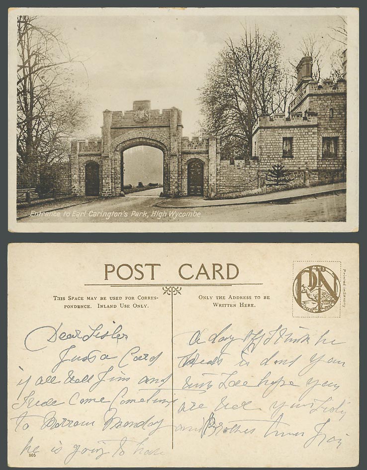 High Wycombe Gate Entrance to Earl Carington's Park Buckinghamshire Old Postcard