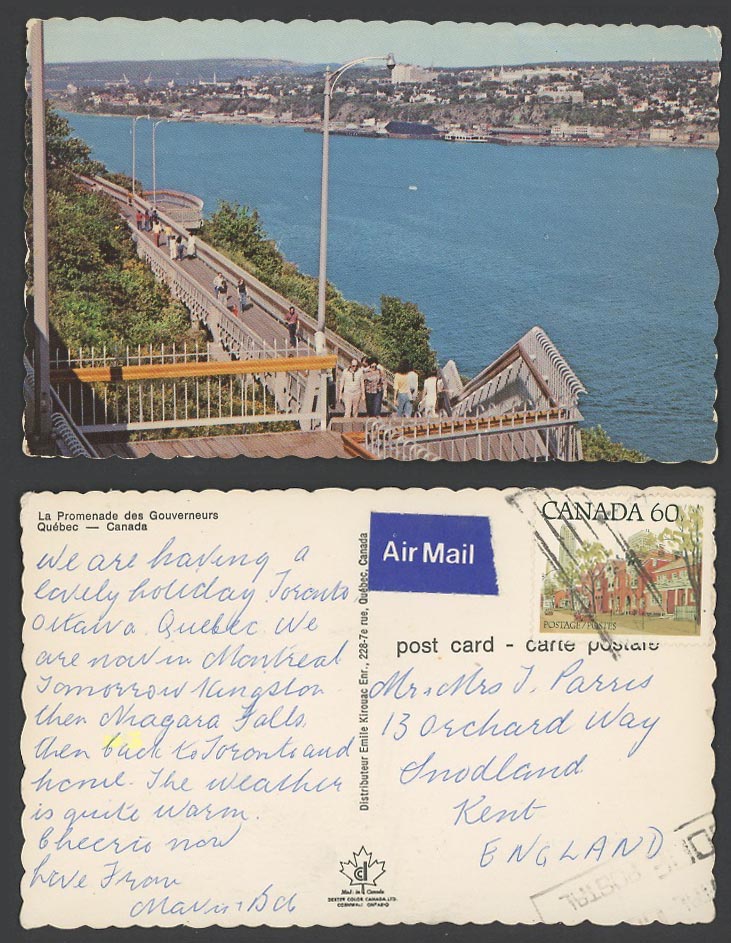 Canada 60c Old Colour Postcard La Promenade des Gouverneurs, Quebec, Airmail