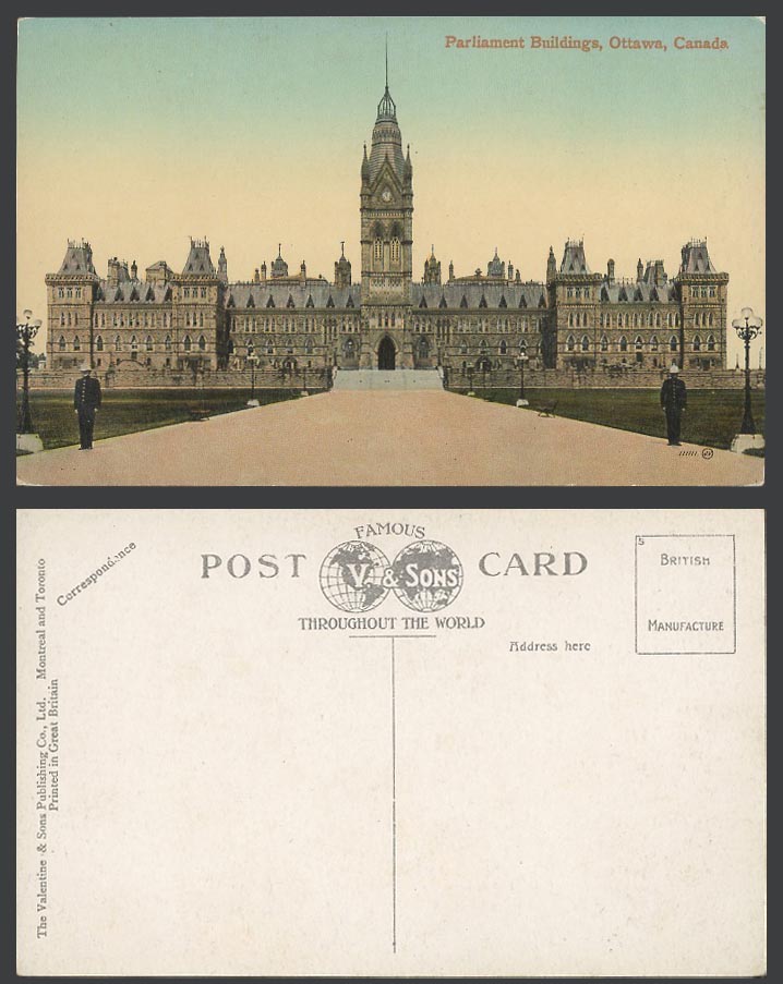 Canada Old Colour Postcard Parliament Buildings, Ottawa, Clock Tower, Valentine