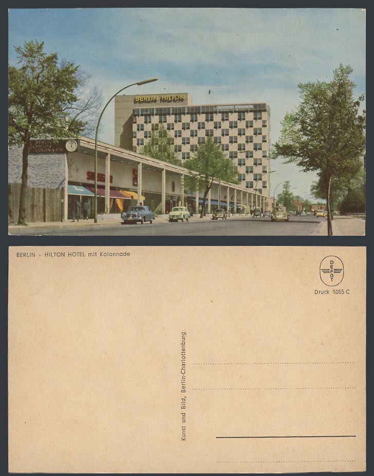 Germany Old Colour Postcard Berlin Hilton Hotel mit Kolonnade, Street Scene Cars