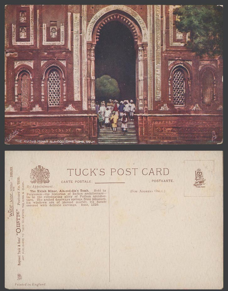 India Old Tuck's Oilette Postcard Kutab Minar Ala-ood-din's Tomb Arched Doorways