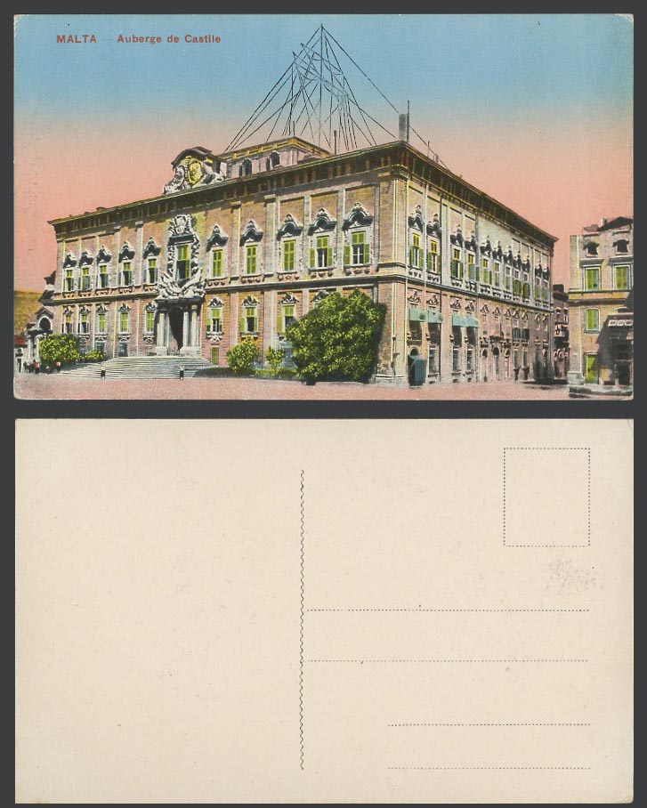 Malta Maltese Old Colour Postcard AUBERGE DE CASTILE, Valletta, showing Entrance