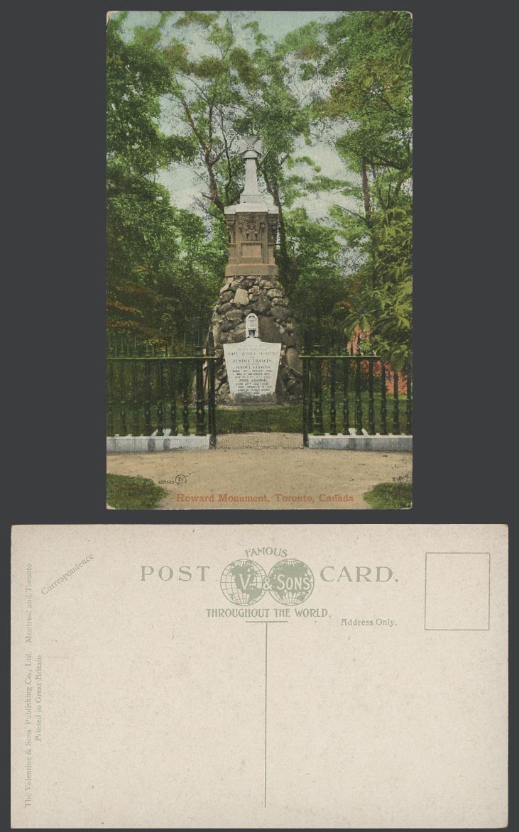 Canada Old Colour Postcard Howard Monument Memorial Toronto Ontario, John George