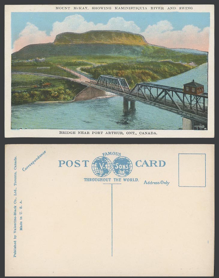 Canada Old Postcard Mount McKay Kaministiquia River Swing Bridge Port Arthur Ont