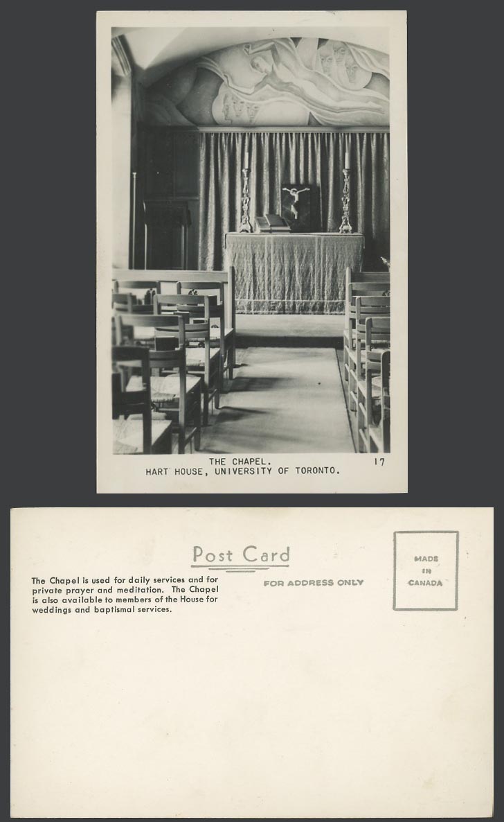 Canada Old Real Photo Postcard University of Toronto, Chapel Hart House Interior