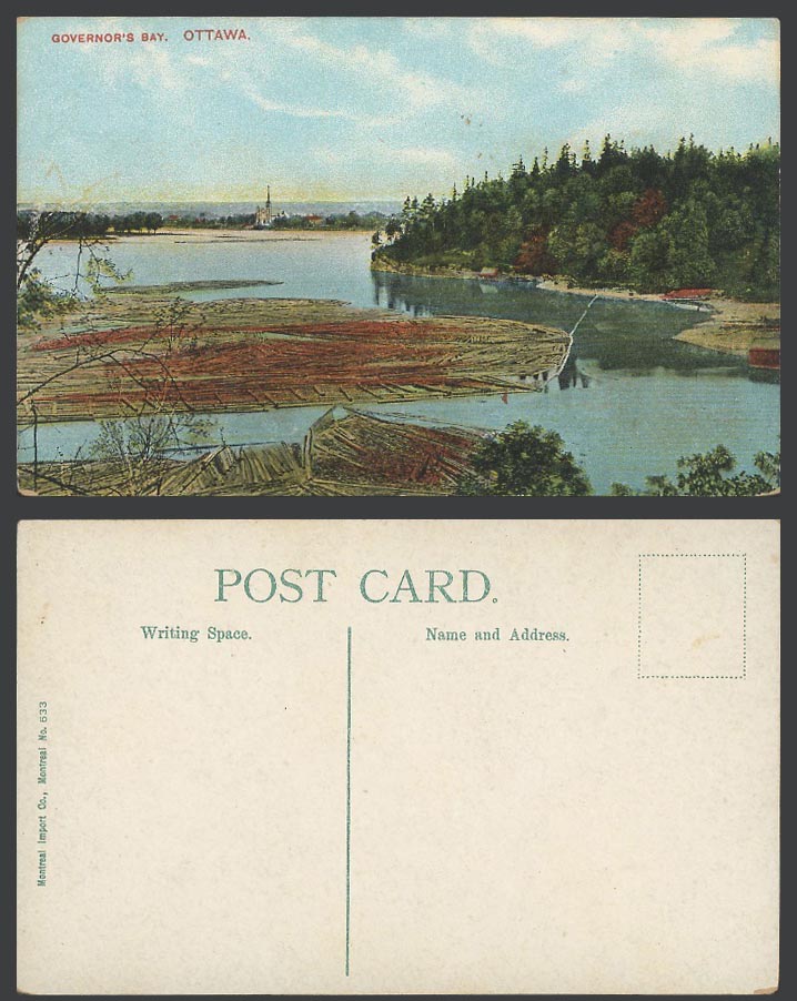 Canada Old Colour Postcard Governor's Bay, Ottawa Ontario, Timber Raft, Panorama