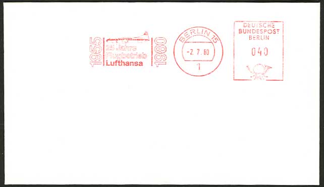 Germany 1955  1980 Lufthansa 25 yrs Flight Cover Berlin