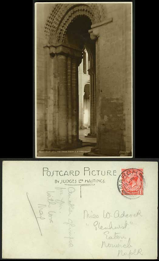 Old JUDGES Postcard 1927 ELY CATHEDRAL Nave SW Transept