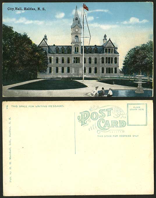 Canada Old Postcard City Hall Halifax Clock Tower Flag