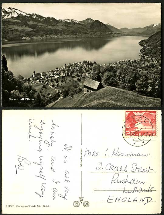 Switzerland 1953 Postcard Mountains Gersau mit Pilatus