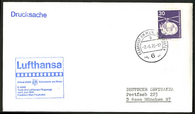 Germany 1976 LUFTHANSA D-AIAB Flight Cover HELICOPTER