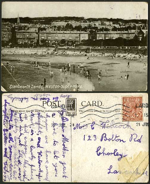 Weston-Superb-Mare Old Postcard Glentworth Sands
