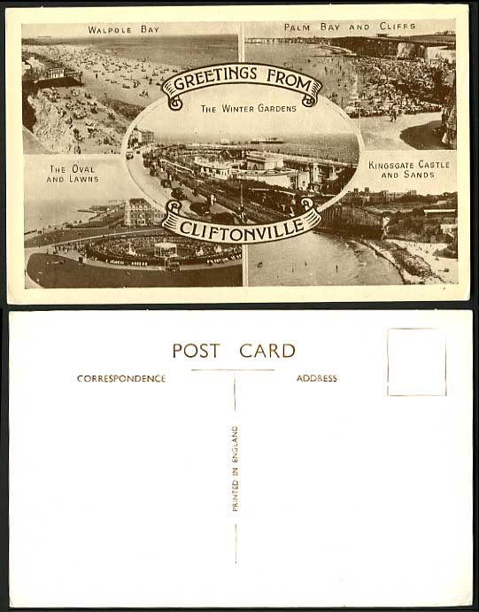 Kent Old Postcard Multiview Oval Lawns Bay CLIFTONVILLE