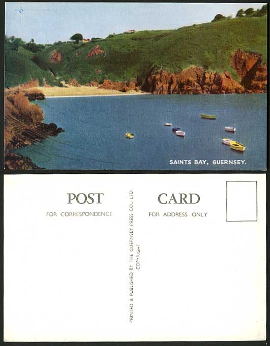 Guernsey Channel Islands Old Postcard  Saints Bay Boats