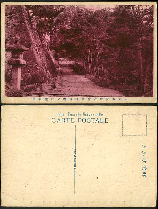 Japan Old Postcard Temple Mountain Avenue Maple Trees