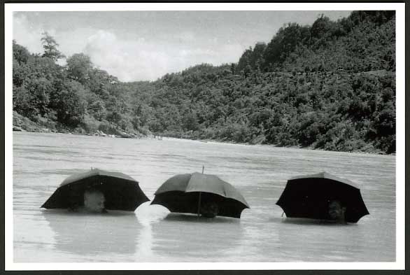 Nepal EVEREST Expedition 1951 Postcard Umbrellas in ARUN RIVER E Shipton, M Ward