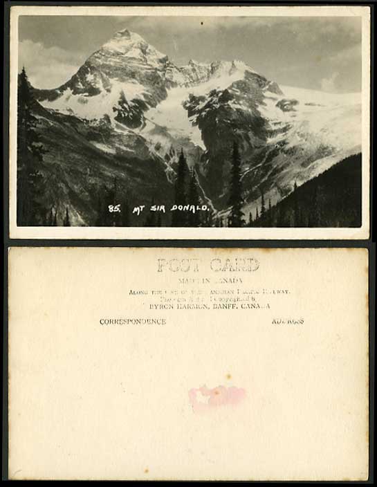 Canada Old Postcard Mountain Mt Sir Donald Byron Harmon